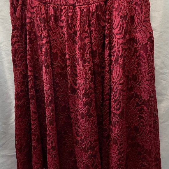 Torrid Mini Lace Ruffle Dress With Pockets color: Burgundy - Picture 5 of 8